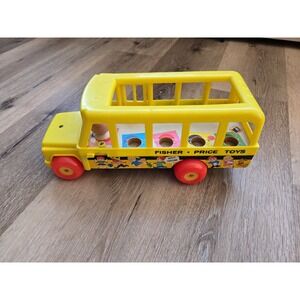 Vintage 1965 Fisher Price Little People School Bus 192 Yellow Wood